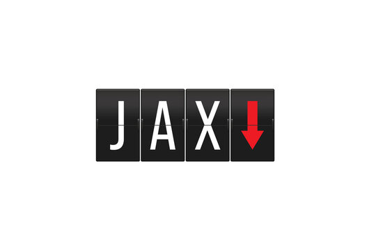 Jacksonville International Airport code JAX appearing on a split-flap display with a red down arrow
