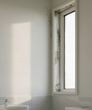 mold along the window frame in the bathroom