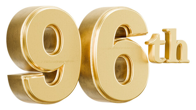 Metallic gold 96th anniversary number 3D render