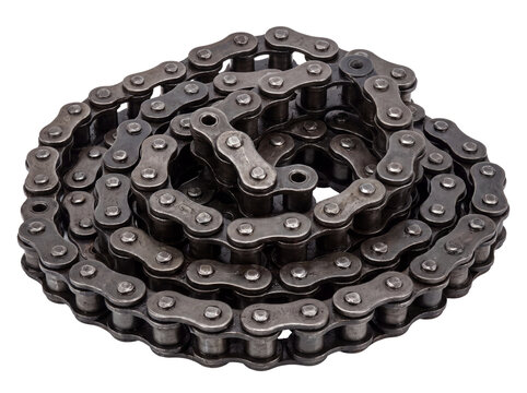 Roller chain coiled in a circular pattern