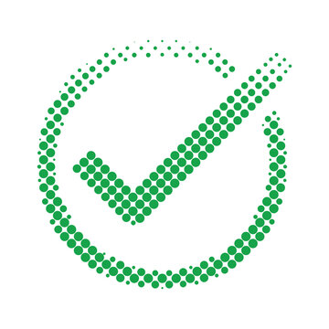 Halftone Check Mark in Circle on Transparent Background