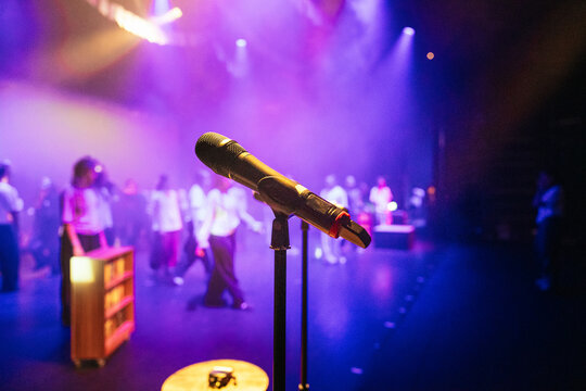 Close focus on a mic stand before the show
