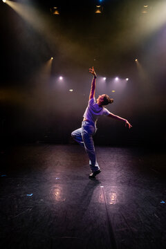 A dynamic pose caught mid-movement
