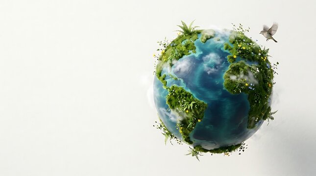 Small green planet earth with grass and trees growing on the surface