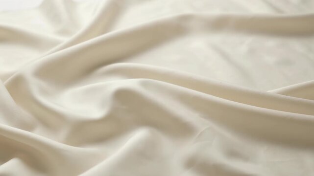 Luxurious ivory textile cascades gracefully in gentle folds creating an organic undulating wave across the luxurious surface demonstrating exquisite softness and flowing tactile pleasure
