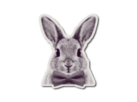 Rabbit head wearing a bow tie with halftone dot print style and cut paper texture sticker